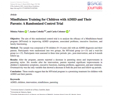 Mymind: Mindfulness para niños con TDAH y sus padres. Un estudio controlado aleatorizado